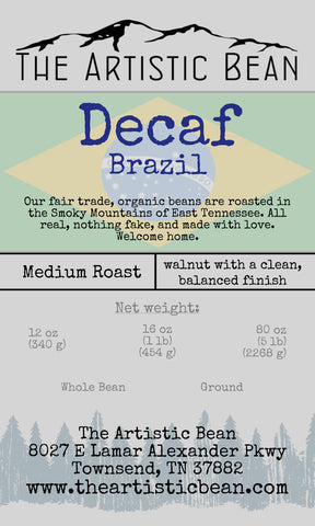Decaf Origin Brazil Medium Roast - Swiss Water Process -  Organic, Fair Trade